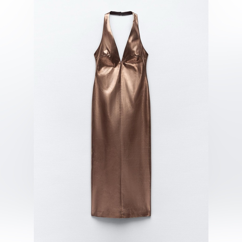 Zara Metallic Halter Dress S NWT